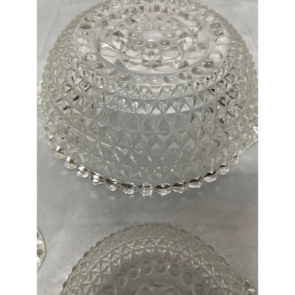 Imperial Glass Cape Cod Clear Diamond Point Handled Serving Bowl & 3 Berry Bowls